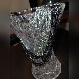 Black and Silver Beaded Necklace 36 Inches